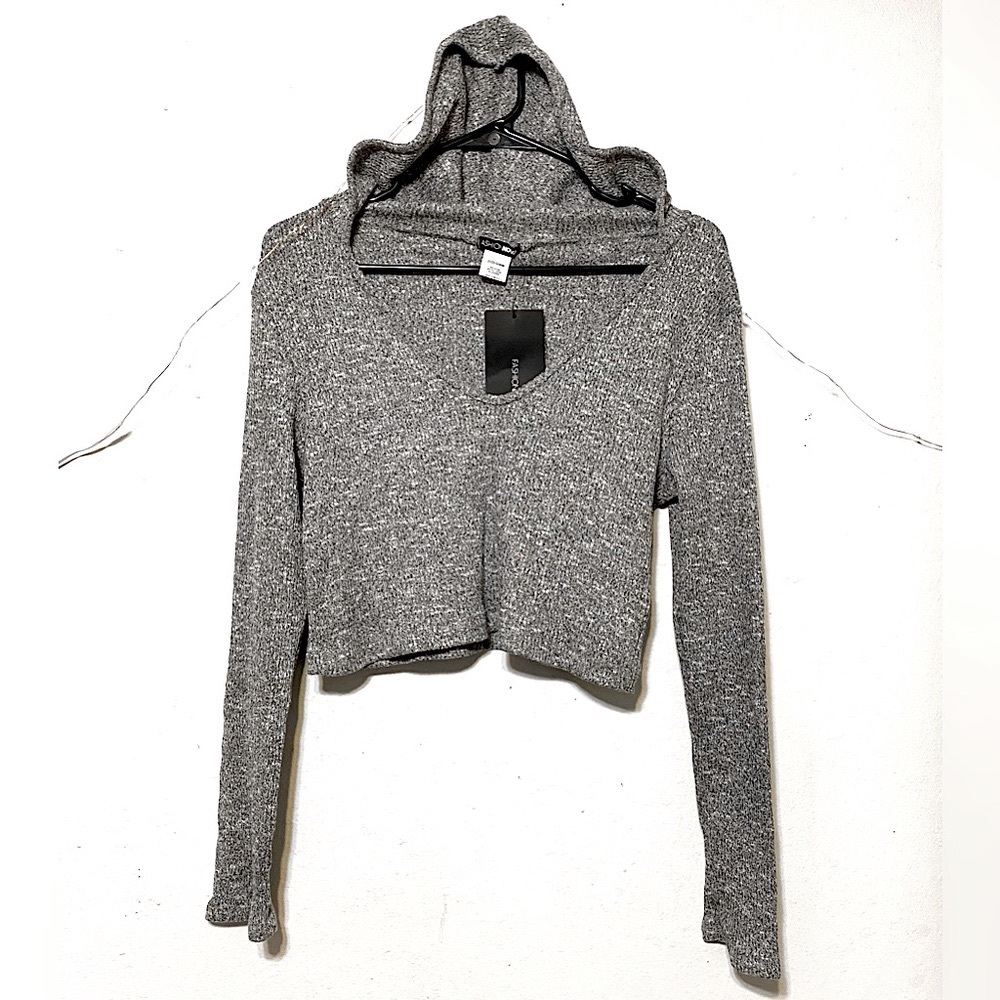 SOLD :: Fashion Nova Cropped Heather Gray Hoodie - Picture 2 of 7